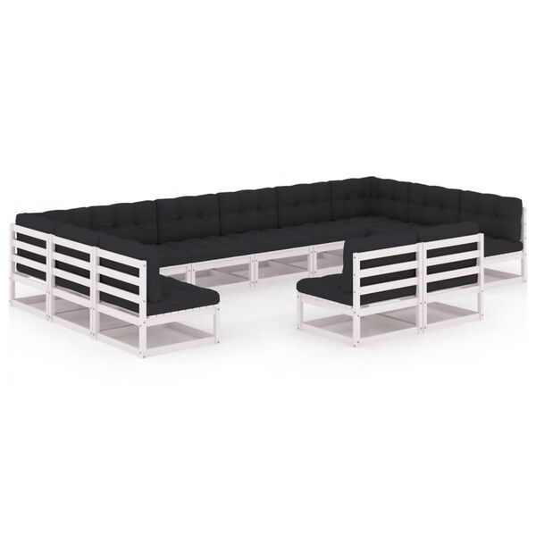 vidaXL 12-osainen Puutarhasohvasarja tyynyill&auml; valkoinen t&auml;ysi m&auml;nty