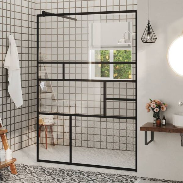 vidaXL Walk-in suihkun sein&auml;ke kirkas ESG-lasi 115x195 cm musta