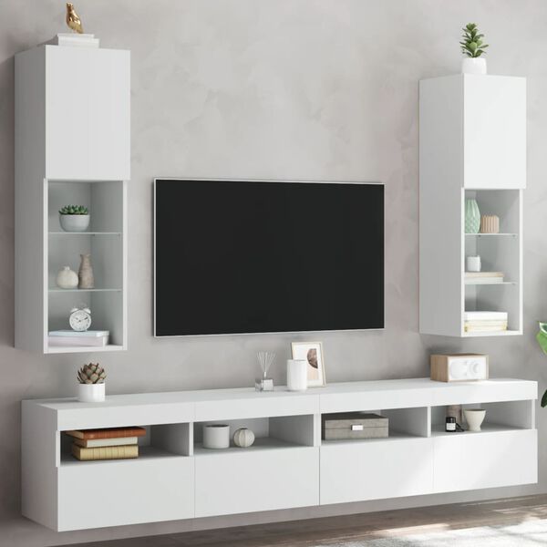 vidaXL TV-kaapit LED-valoilla 2 kpl valkoinen 30,5x30x102 cm