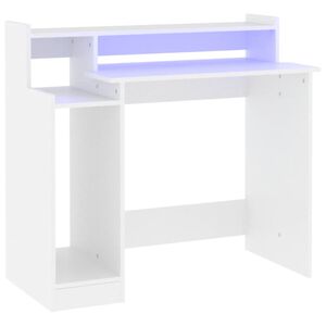 vidaXL Ty&ouml;p&ouml;yt&auml; LED-valoilla valkoinen 97x45x90 cm tekninen puu