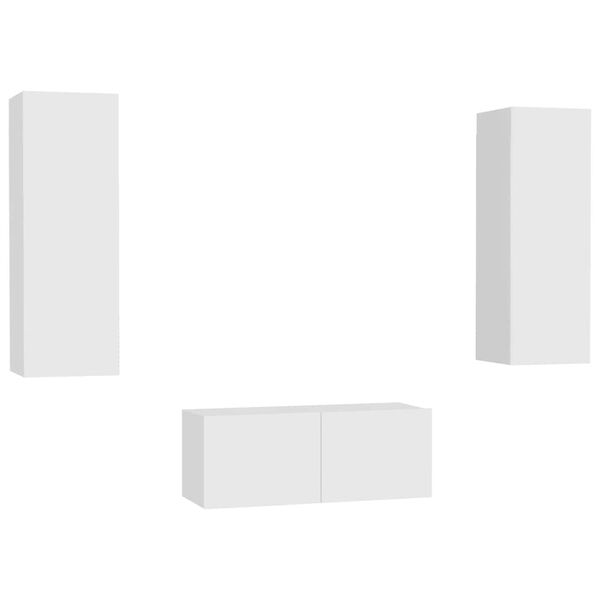 vidaXL 3-osainen TV-kaappisarja valkoinen tekninen puu