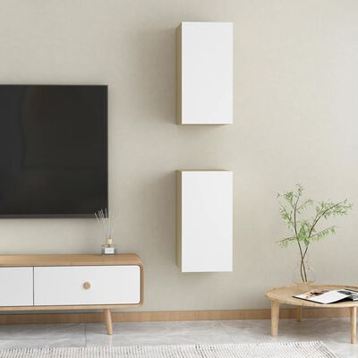 vidaXL TV-tasot 2 kpl valkoinen ja Sonoma 30,5x30x60 cm tekninen puu