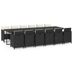 vidaXL 13-osainen Ulkoruokailuryhm&auml; tyynyill&auml; polyrottinki musta