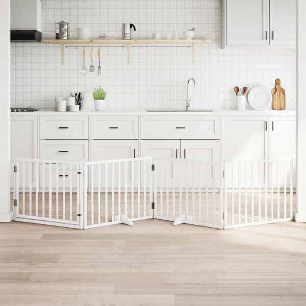 vidaXL Koiraportti kokoontaittuva 4 paneelia valk. 320 cm poppelipuu