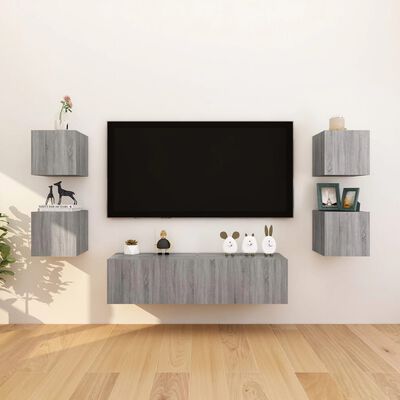 vidaXL Seinäkiinnitettävät TV-kaapit 2 kpl harmaa Sonoma 30,5x30x30 cm
