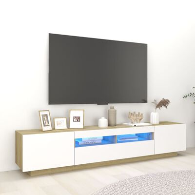 vidaXL TV-taso LED-valoilla valkoinen ja Sonoma-tammi 200x35x40 cm