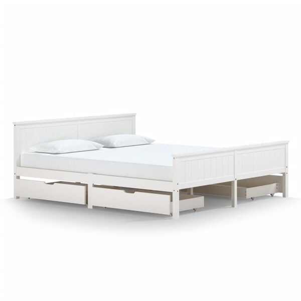 vidaXL Sängynrunko 4 vetolaatikolla valkoinen täysi mänty 180x200 cm