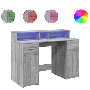 vidaXL Ty&ouml;p&ouml;yt&auml; LED-valoilla harmaa Sonoma 120x55x91 cm tekninen puu