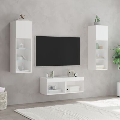 vidaXL 4-osainen TV-seinäkaappisarja LED-valoilla valkoinen