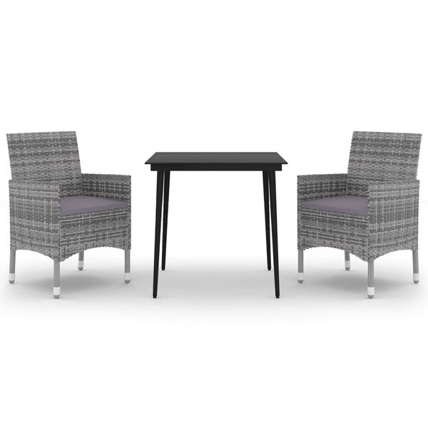 vidaXL 3-osainen Ulkoruokaryhm&auml; tyynyill&auml; polyrottinki ja lasi