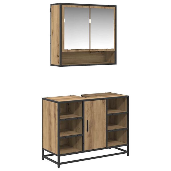 vidaXL Kylpyhuonekalustesetti ovella 2 pcs Artisan tammi Tekninen puu