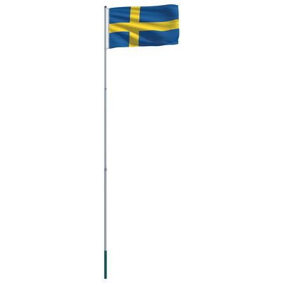 vidaXL Ruotsin lippu ja tanko alumiini 6 m