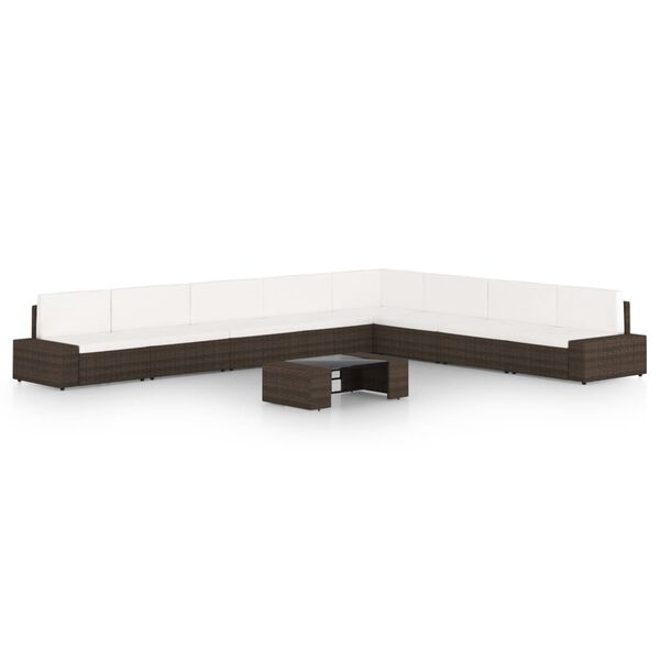 vidaXL 9-osainen Puutarhasohvasarja tyynyill&auml; ruskea polyrottinki