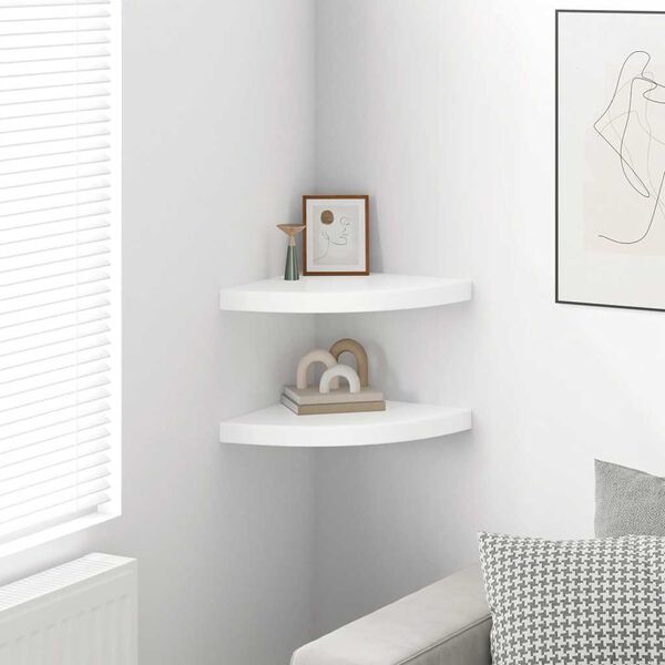 vidaXL Kelluvat kulmahyllyt 2 kpl korkeakiilto valk. 35x35x3,8 cm MDF