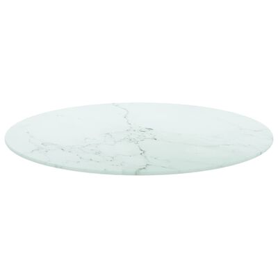 vidaXL Pöytälevy valkoinen Ø70x0,8 cm karkaistu lasi marmorikuvio