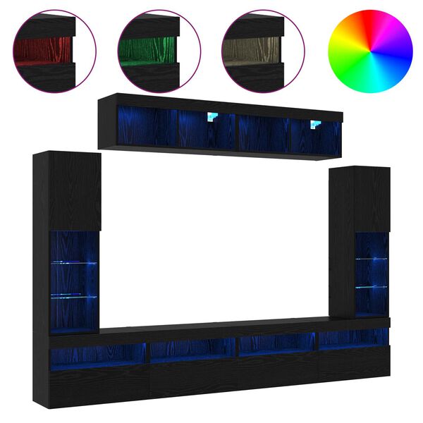 vidaXL TV-tasosetti LED -nauhavalot 6 pcs Musta tammi Tekninen puu