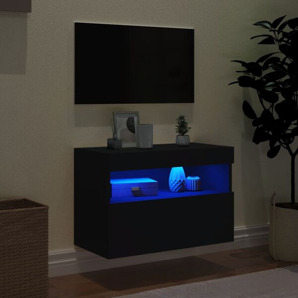 vidaXL TV-seinäkaappi LED-valoilla musta 60x30x40 cm