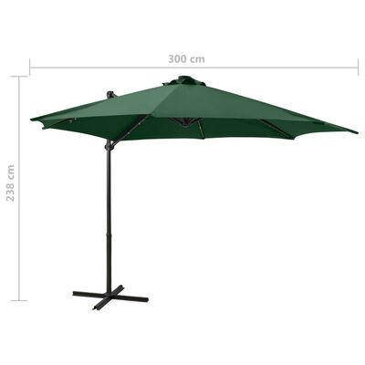 vidaXL Riippuva aurinkovarjo tangolla ja LED-valoilla vihreä 300 cm