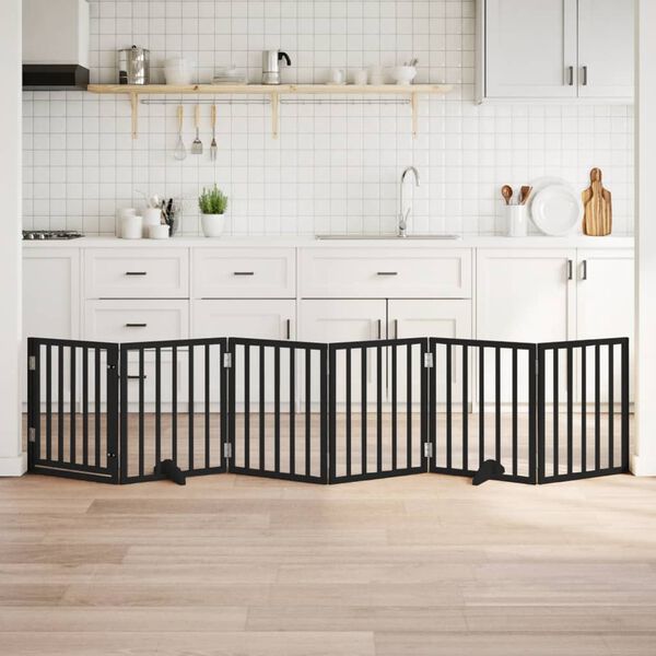 vidaXL Koiraportti kokoontaittuva 6 paneelia musta 300 cm poppelipuu