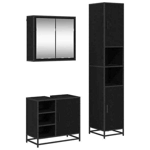 vidaXL Kylpyhuonekalustesetti ovella 3 pcs Musta tammi Tekninen puu
