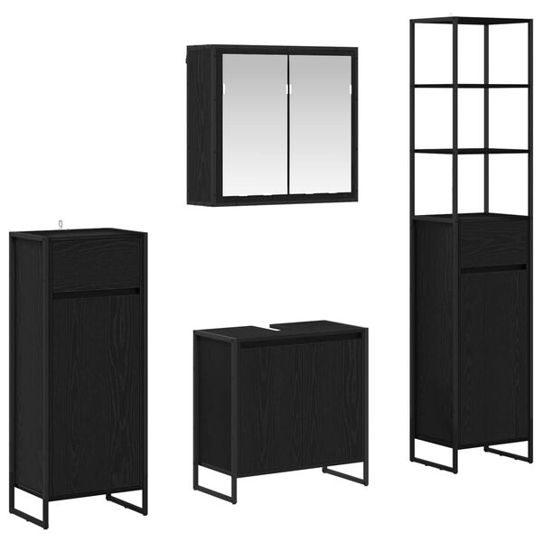 vidaXL Kylpyhuonekalustesetti hyllyll&auml; Musta tammi. Tekninen puu