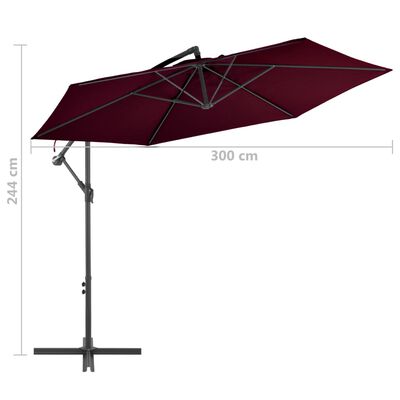 vidaXL Riippuva aurinkovarjo alumiinipylväällä viininpunainen 300 cm