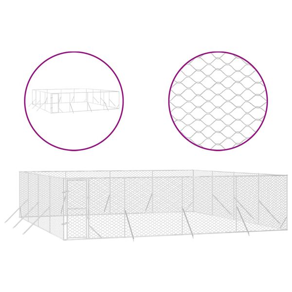 vidaXL Koiran ulkoh&auml;kki hopea 8x8x2 m galvanoitu ter&auml;s