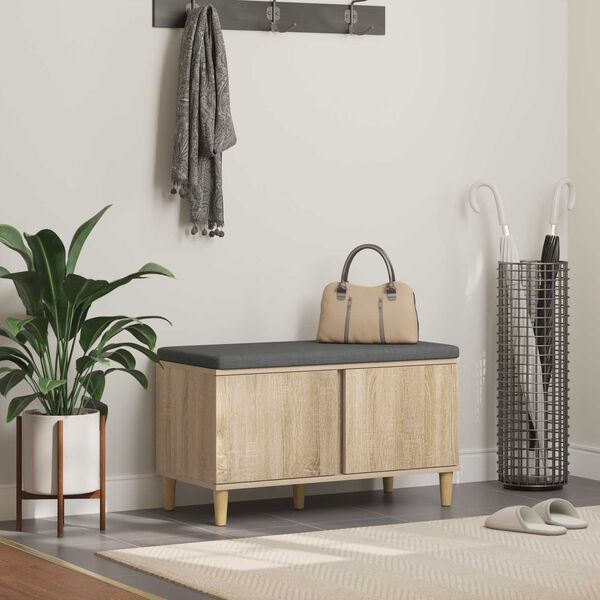 vidaXL Halli penkki tyynyll&auml; ovella Sonoman tammi 80 x 38 x 46 cm