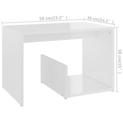vidaXL Sivupöytä korkeakiilto valkoinen 59x36x38 cm lastulevy