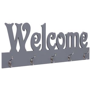 vidaXL Sein&auml;lle kiinnitett&auml;v&auml; naulakko WELCOME harmaa 74x29,5 cm