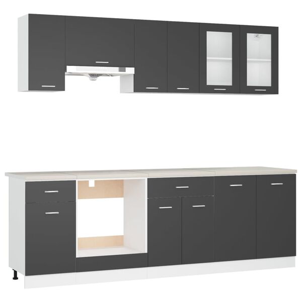 vidaXL 8-osainen Keitti&ouml;n kaappisarja ty&ouml;tasolla harmaa lastulevy