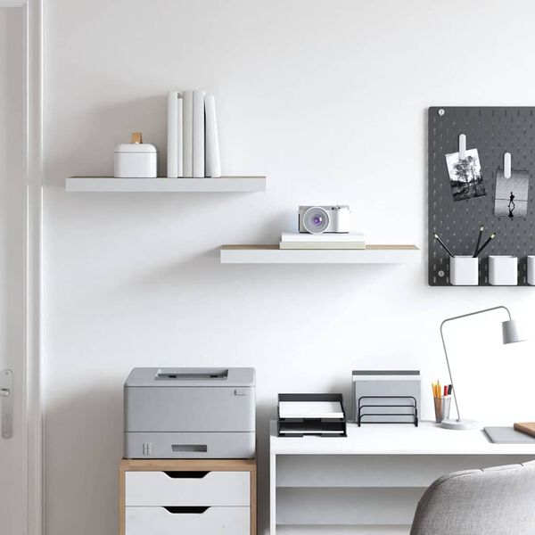 vidaXL Kelluvat sein&auml;hyllyt 2 kpl tammi ja valkoinen 60x23,5x3,8cm MDF