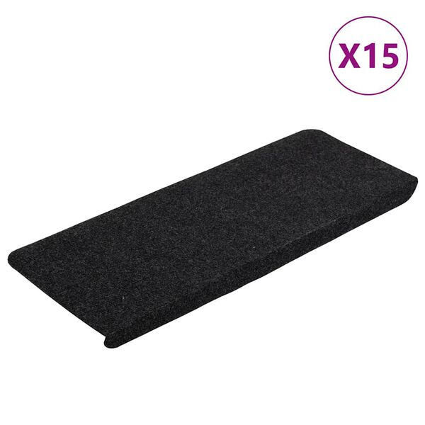 vidaXL Itsekiinnittyv&auml;t porrasmatot 15 kpl 65x24,5x3,5 cm musta