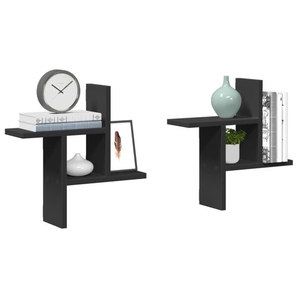 vidaXL Sein&auml;hyllyt 2 kpl musta 38x12x38 cm tekninen puu