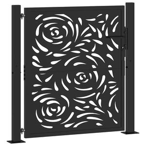 vidaXL Puutarhan portti musta 100x100 cm ter&auml;s liekkikuvio