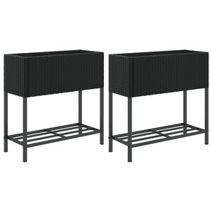 vidaXL Ulkokukkalaatikot hyllyll&auml; 2 kpl musta 70x28x70 cm polyrottinki