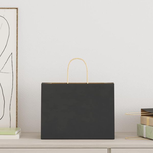 vidaXL Paperikassit 50 kpl kahvoilla musta 32x17x25 cm