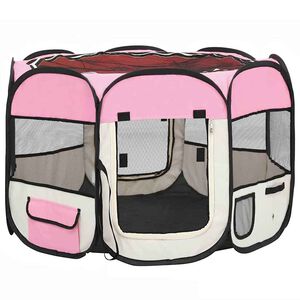 vidaXL Taitettava koirien pentuaitaus kantolaukulla pinkki 90x90x58 cm