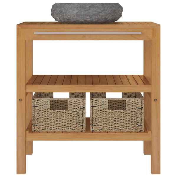 vidaXL Kylpyhuoneen hyllykkö täysi tiikki pesualtaalla marmori musta