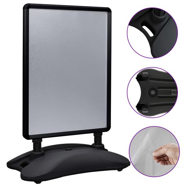 vidaXL A1 Julisteteline vedell&auml; t&auml;ytett&auml;v&auml; jalusta musta alumiiniseos