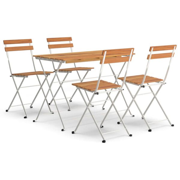 vidaXL 5-osainen Kokoontaitettava bistrosarja täysi akasiapuu ja teräs