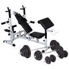 vidaXL Kuntopenkki painotangolla + levy- ja k&auml;sipainosarja 120 kg