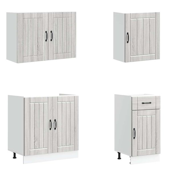 vidaXL 7-osainen keitti&ouml;kaappisarja Lucca harmaa sonoma