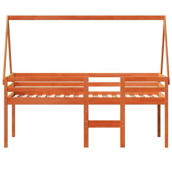 vidaXL Korotettu sänky katolla vahanruskea 90x190 cm täysi mänty