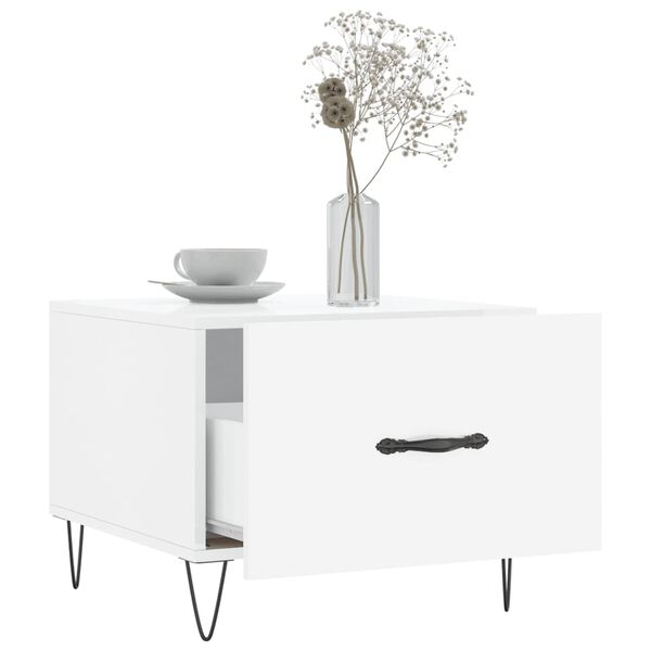 vidaXL Sohvapöydät 2 kpl korkeakiilto valk. 50x50x40 cm tekninen puu