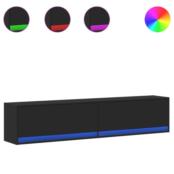 vidaXL TV-seinäkaappi LED-valoilla musta 180x31x38 cm