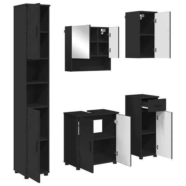 vidaXL Kylpyhuonekalustesetti 5 pcs Musta Tekninen puu & Metalli