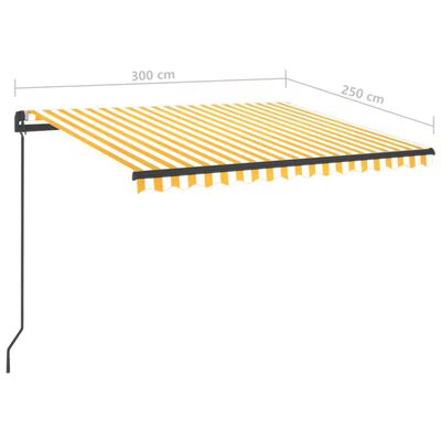 vidaXL Manuaalisesti kelattava markiisi LEDillä 3x2,5m keltavalkoinen