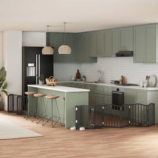 vidaXL Koiraportti kokoontaittuva 15 paneelia musta 750 cm poppelipuu