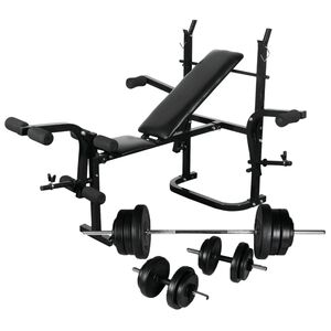 vidaXL Kuntopenkki painotangolla + levy- ja k&auml;sipainosarja 60,5 kg